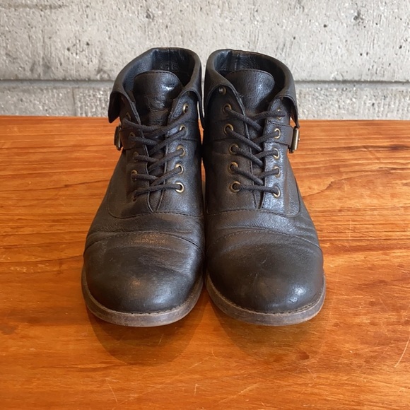 Steve Madden Stinger Fold Over Ankle Black Leather Boots - Picture 4 of 16